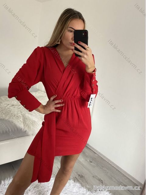 Šaty elegantný dlhý rukáv dámske (S/M ONE SIZE) TALIANSKA MÓDA IMWGS223995/DR S/M červená