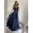 Šaty elegantní společenské dlouhé na ramínka dámské (S/M ONE SIZE) ITALSKÁ MÓDA IMPSH2280608/DU S/M tmavě modrá