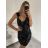 Šaty elegantné trblietavé s flitrami na ramienka dámske (S/M ONE SIZE) TALIANSKA MóDA IMM22LS25948/DU S/M čierna