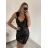 Šaty elegantné trblietavé s flitrami na ramienka dámske (S/M ONE SIZE) TALIANSKA MóDA IMM22LS25948/DU S/M čierna