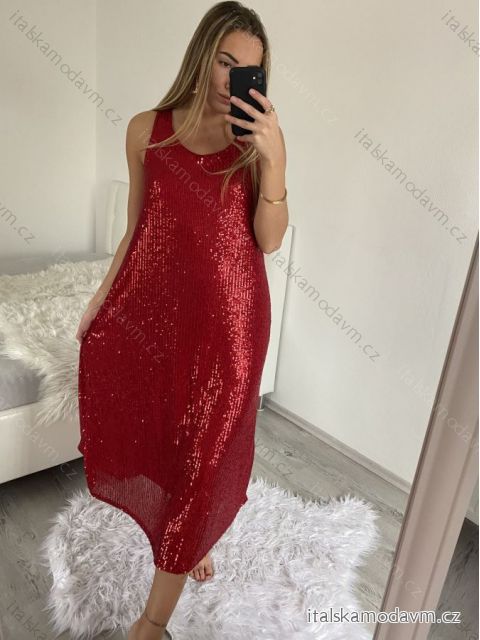 Šaty dlhé trblietavé flitrové spoločenské na ramienka dámske (S/M/L ONE SIZE) TALIANSKA MÓDA IMH2225363