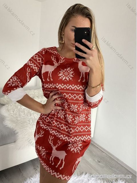 Šaty sametové Vánoční dlouhý rukáv dámské (S/M ONE SIZE) ITALSKá MóDA IM4221288/DR S/M červená
