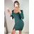 Šaty elegantní společenské dlouhý rukáv dámské (S-XL) ITALSKÁ MÓDA IMWGS223996B/DU smaragdová XL