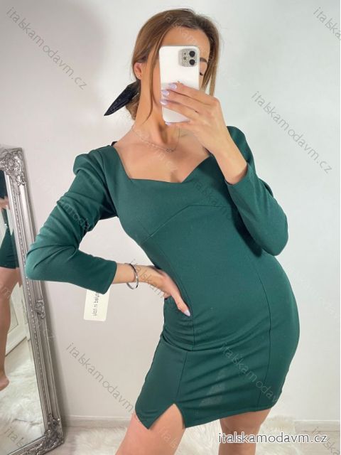 Šaty elegantní společenské dlouhý rukáv dámské (S-XL) ITALSKÁ MÓDA IMWGS223996B/DU smaragdová XL