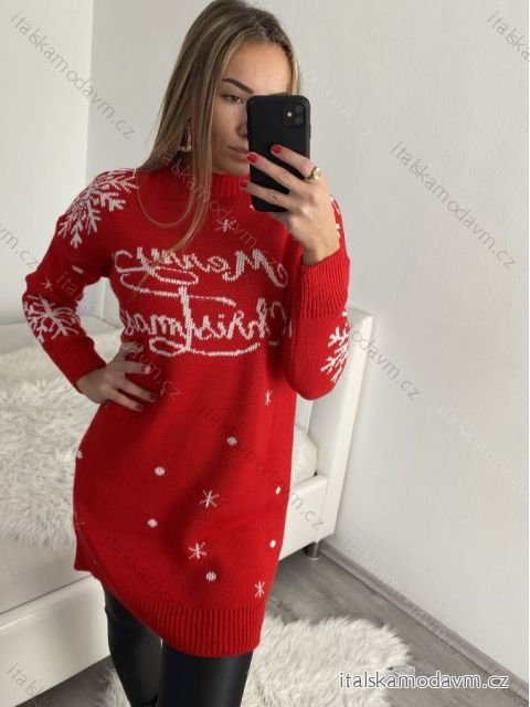 Šaty pletené/svetr prodloužený dlouhý rukáv dámský vánoční (S/M/L ONE SIZE) ITALSKÁ MÓDA IMM22vn22958