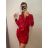 Šaty elegantní třpytivé dlouhý rukáv dámské (S/M ONE SIZE) ITALSKá MóDA IMM22EL5236/DU S/M červená