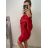 Šaty elegantní třpytivé dlouhý rukáv dámské (S/M ONE SIZE) ITALSKá MóDA IMM22EL5236/DU S/M červená