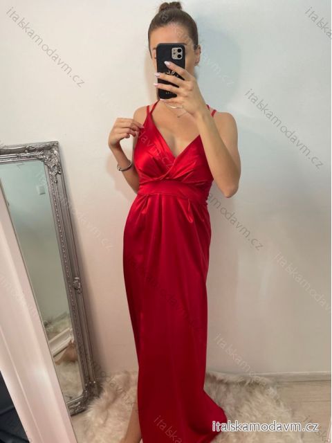 Šaty dlhé elegantné plesové na ramienka dámske (S/M ONE SIZE) TALIANSKA MÓDA IMWE226472/DU