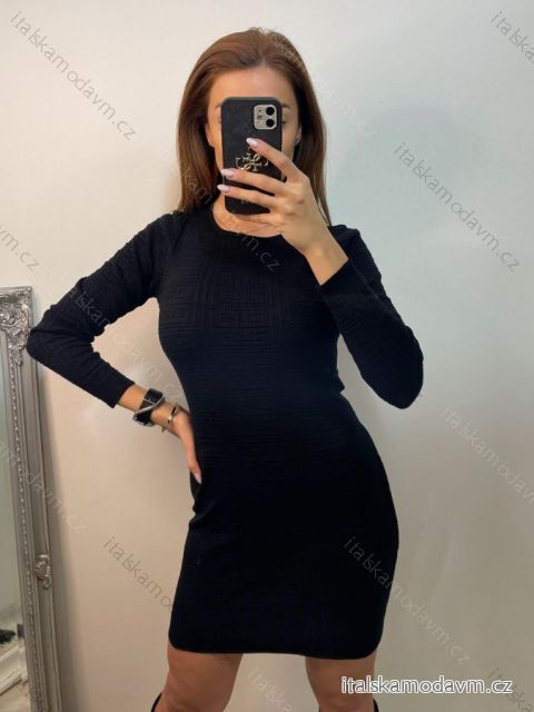 Šaty úpletové dlhý rukáv dámske (S/M ONE SIZE) TALIANSKA MÓDA IMF22H528/DU S/M čierna