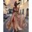 Šaty dlouhé letní saténové na ramínka dámské (S/M ONE SIZE) ITALSKÁ MÓDA IMM22360 béžová