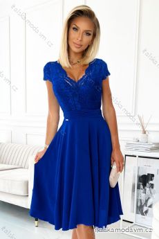381-3 LINDA - šifonové šaty s krajkovým výstřihem - královská modrá