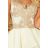 200-1 CHARLOTTE - Exkluzivní šaty s krajkovým výstřihem - zlato / béžová + ecru
