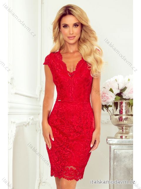 316-1 Lace dress with neckline - red