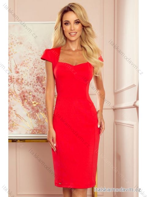 318-1 Midi dress with a nice neckline - red