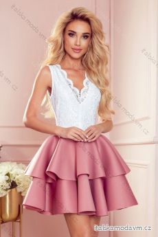 368-1 ZLATA dvoubarevné šaty s krajkovým výstřihem a pěnou - tmavě růžové