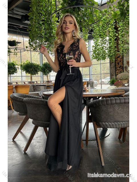 Šaty dlhé elegantné spoločenské bez rukávu dámske nadrozmer (34-46) POLSKÁ MÓDA PMLBC23265-16A čierna 36