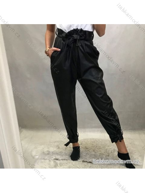 Kalhoty elegantní koženkové dámské (S-XL) ITALSKÁ MÓDA IMWD20617/DU L Černá