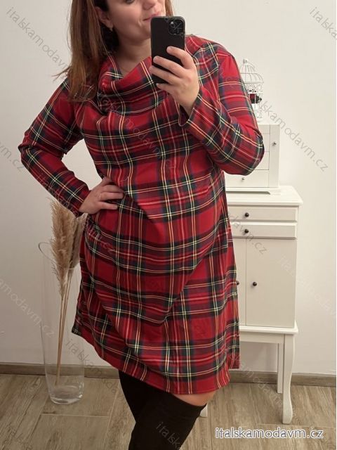 Šaty dlouhý rukáv dámské nadrozměr (XL/2XL ONE SIZE) ITALSKÁ MÓDA IMWQ22EMA/DR XL/2XL červená