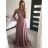 Šaty elegantní bez rukávu dlouhé plesové dámské (S/M ONE SIZE) ITALSKÁ MÓDA IMM22ZQL-60025/DUR starorůžová S/M