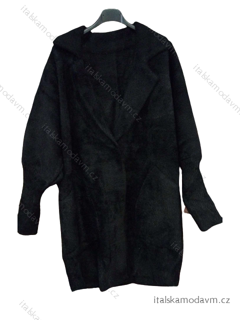 Kabát alpaca dlouhý rukáv s kapsami dámský (S/M ONE SIZE) ITALSKÁ MÓDA IMWK21028 Černá S/M
