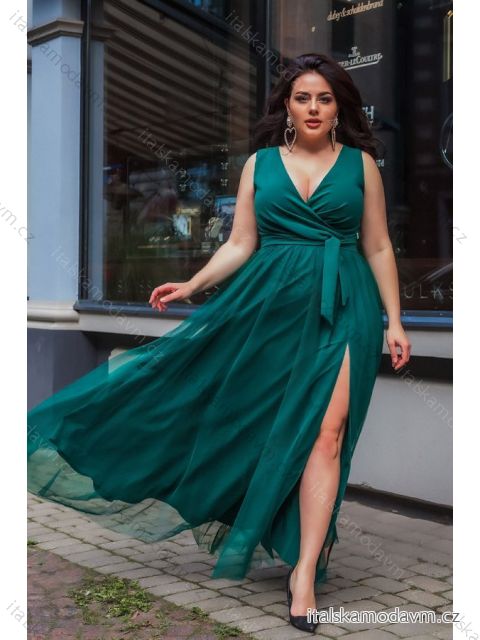 Šaty dlouhé elegantní společenské bez rukávu dámské nadrozměr (42-48) POLSKÁ MÓDA PMLBC23248-13 zelená 46