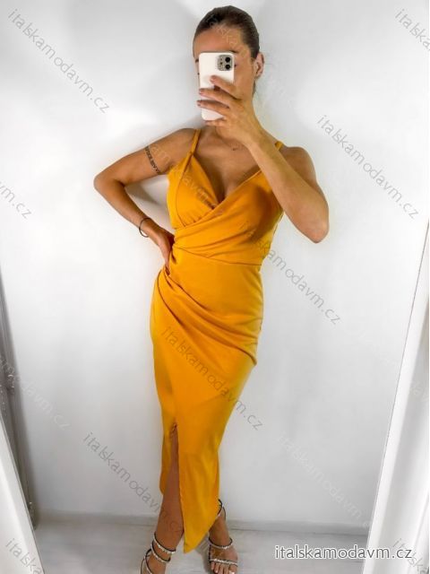 Šaty elegantní společenské dlouhé na ramínka dámské (XS/S/M/L ONE SIZE) ITALSKÁ MÓDA IM322130/DR12 hořčicová