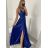 Šaty elegantní společenské dlouhé na ramínka dámské (S/M ONE SIZE) ITALSKÁ MÓDA IMPSH2280608/DU S/M tmavě modrá