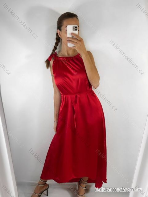 Šaty dlhé na ramienka saténové dámske (S/M ONE SIZE) TALIANSKA MÓDA IM922898/DU S/M červená