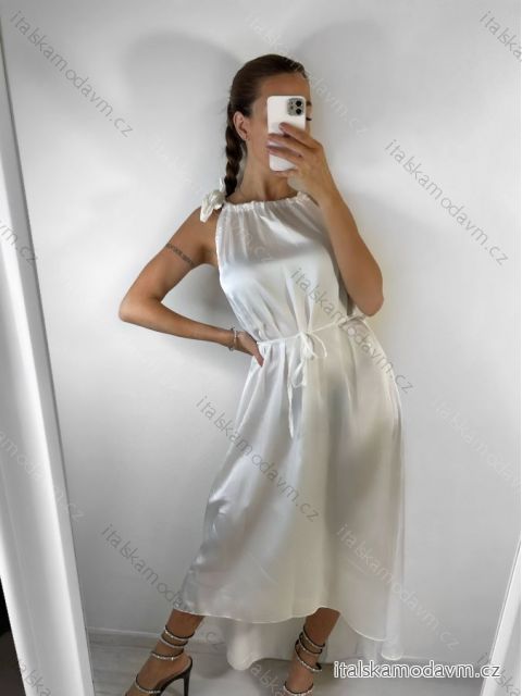 Šaty dlouhé na ramínka saténové dámské (S/M ONE SIZE) ITALSKÁ MÓDA IM922898/DU S/M bílá