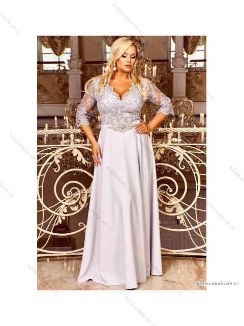Šaty dlouhé elegantní společenské 3/4 dlouhý rukáv dámské nadrozměr (44-54) POLSKÁ MÓDA PMLBF23ID1261 <p>šedá</p> 54