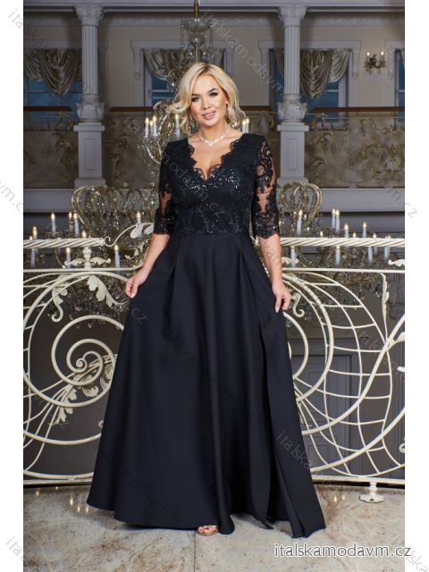 Šaty dlouhé elegantní společenské 3/4 dlouhý rukáv dámské nadrozměr (38-50) POLSKÁ MÓDA PMLBF23ID1889 čierna 50