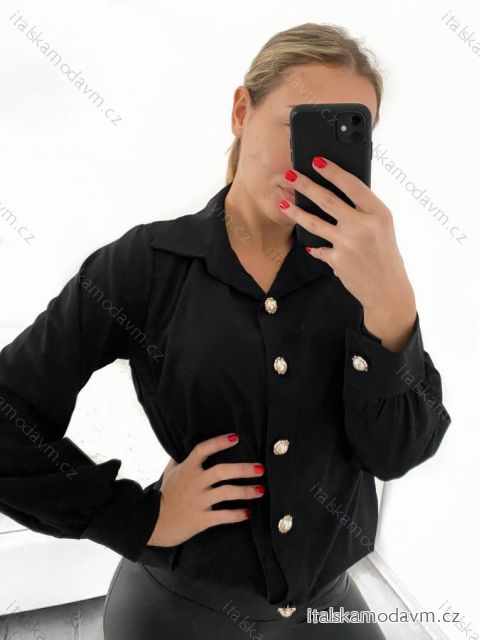 Košeľa dlhý rukáv dámska (S/M ONE SIZE) TALIANSKA MÓDA IMWB23005/DU S/M čierna