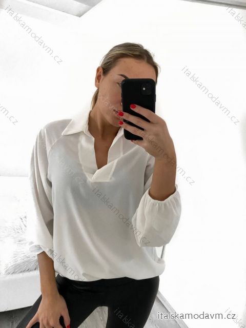 Košile/tunika košilová dlouhý rukáv dámská (S/M ONE SIZE) ITALSKÁ MÓDA IMWB23006/DU S/M bílá