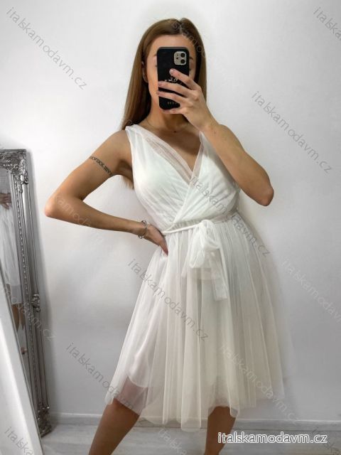 Šaty společenské tylové na ramínka dámské (S/M/L ONE SIZE) ITALSKá MóDA IM9239005/DU M/L bílá