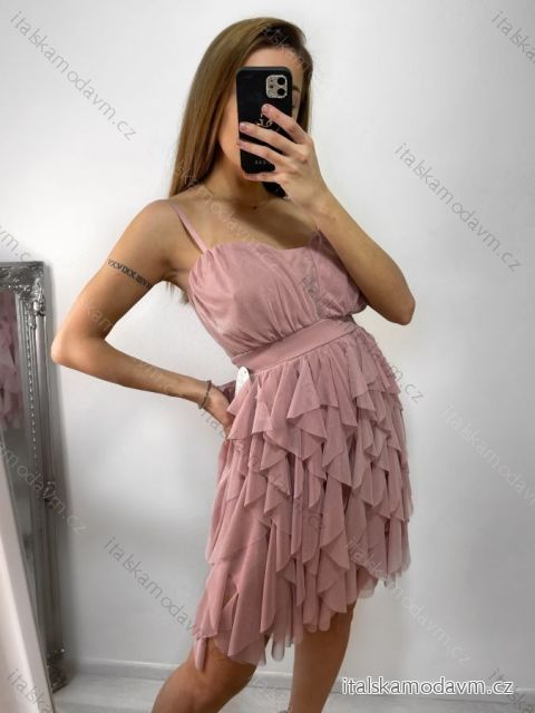Šaty společenské tylové na ramínka dámské (S/M ONE SIZE) ITALSKá MóDA IM92311549/DUR S/M starorůžová