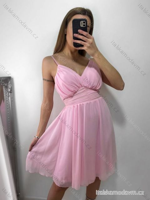 Šaty šifonové elegantní krátké na ramínka dámské (S/M ONE SIZE) ITALSKá MóDA IM922BONA/DR8 světle růžová