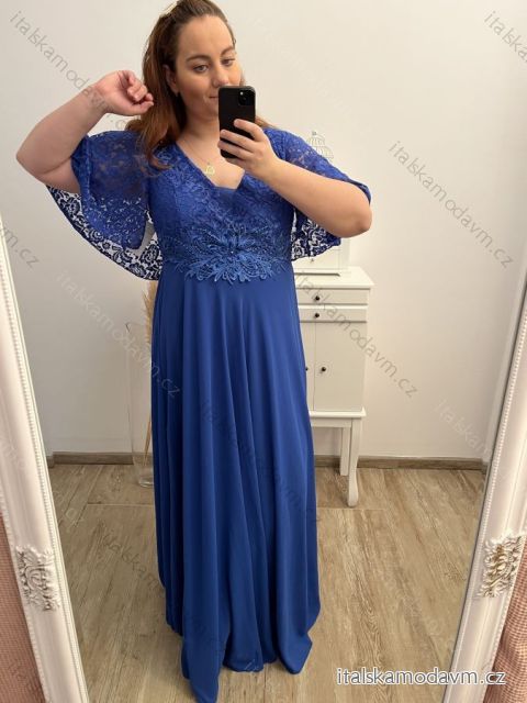 Šaty plesové dlhé elegantné spoločenské krátky rukáv dámske nadrozmer (XL/2XL ONE SIZE) TALIANSKA MÓDA IMM22PL80658/DU