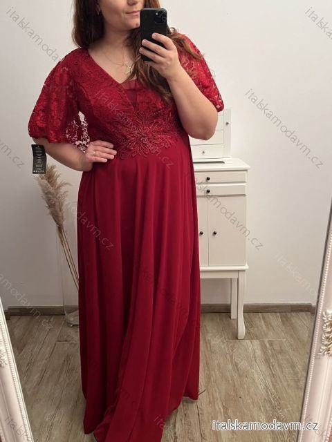 Šaty plesové dlouhé elegantní společenské krátký rukáv dámské nadrozměr (XL/2XL ONE SIZE) ITALSKÁ MÓDA IMM22PL80658/DU XL/2XL tmavo červená