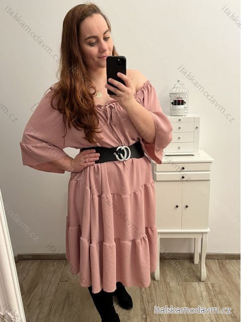 Šaty carmen krátky rukáv dámske nadrozmer (2XL/3XL/4XL ONE SIZE) TALIANSKA MÓDA IM423027