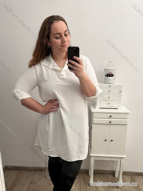 Tunika košeľová dlhý rukáv dámska nadrozmer (2XL/3XL ONE SIZE) TALIANSKA MóDA IM423028