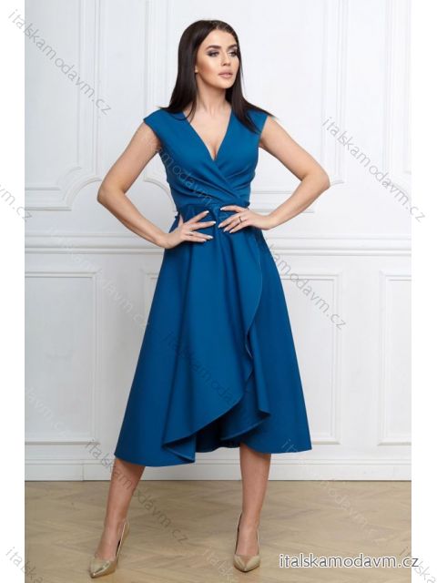 Šaty elegantní společenské bez rukávu dámské nadrozměr (36-52) POLSKÁ MÓDA PMLBF23ID3700 modrá 46