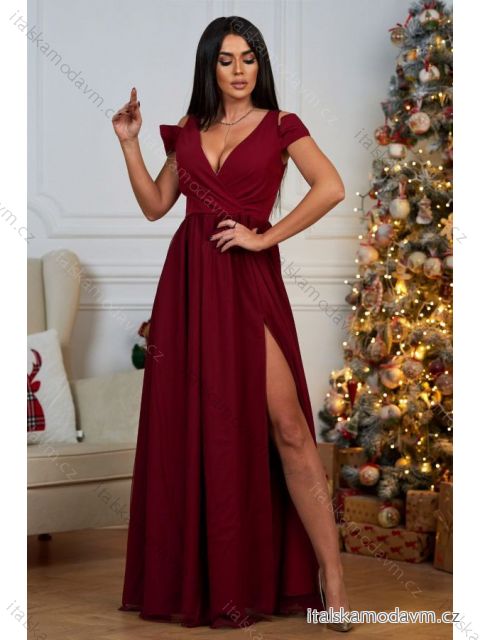 Šaty elegantné spoločenské krátky rukáv dámske nadrozmer (36-42) POLSKÁ MÓDA PMLBF23ID3544 vínová 42