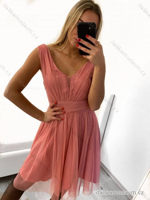 Šaty společenské elegantní dámské (S/M ONE SIZE) ITALSKá MODA IMS23RIMINNI/DUstř. růžová