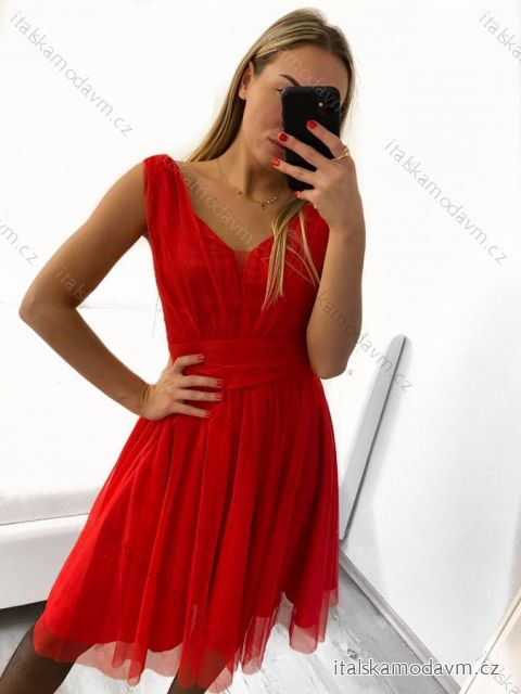 Šaty spoločenské elegantné dámske (S/M ONE SIZE) TALIANSKA MODA IMS23RIMINNI/DUčervená