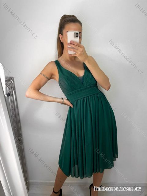 Šaty elegantní společenské na ramínka dámské (S/M ONE SIZE) ITALSKÁ MÓDA IMPSH2280565/DR/DU zelená