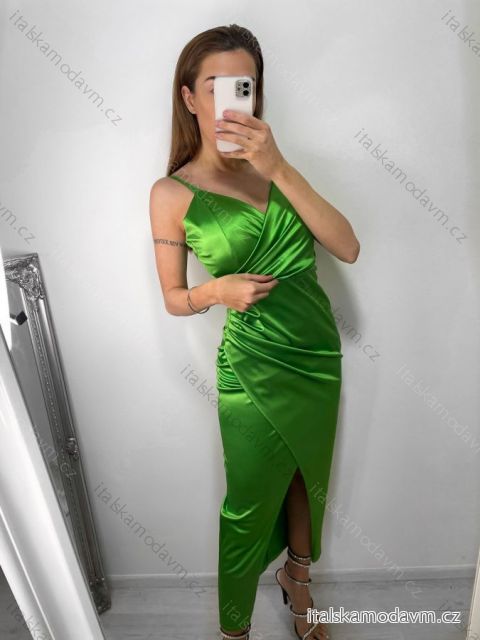 Šaty společenské dlouhé elegantní na ramínka satén dámské (S/M ONE SIZE) ITALSKÁ MÓDA IMPSH236357A/DU S/M zelená