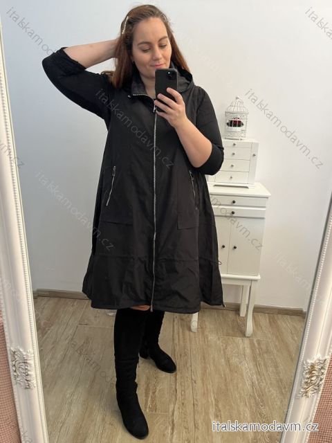 Vesta  s kapucí na zip bez rukávu dámské nadrozměr (XL/2XL/3XL ONE SIZE) ITALSKá MóDA IM423IRIMA/DUR XL/2XL Černá