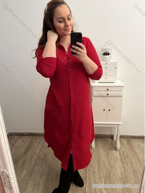 Šaty košilové 3/4 dlouhý rukáv dámské (L/XL ONE SIZE) ITALSKá MóDA IM423026/DU červená