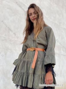 Šaty košilové dlouhý rukáv s páskem dámské (S/M ONE SIZE) ITALSKÁ MÓDA IMM23MS56039