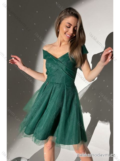 Šaty elegantní společenské carmen bez rukávu dámské (34-40) POLSKÁ MÓDA PMLBC23277-13 zelená 34